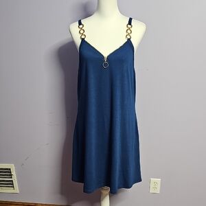 Blue Sleeveless Dress with Gold Ring & Zipper Detail XL